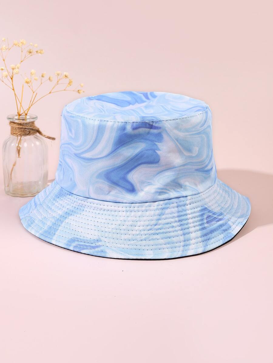 Marble Pattern Reversible Bucket Hat - Blue - View 1