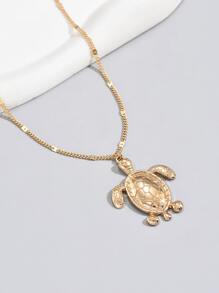 Rhinestone Decor Turtle Charm Necklace - Yellow Gold - View 4