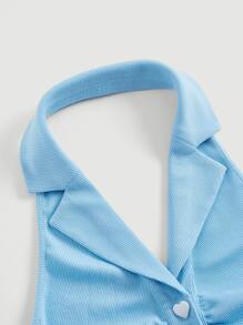 SHEIN MOD Áo khoác và áo lót dành cho xe tăng nữ Xù Nút phía trước Lộ Lưng màu trơn Giải trí - Màu xanh nhạt - Xem 3