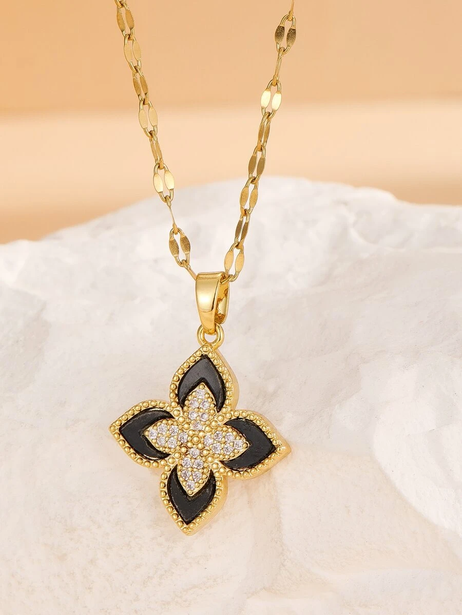 方晶鋯石花朵掛飾項鍊 - 彩色 - 查看 1