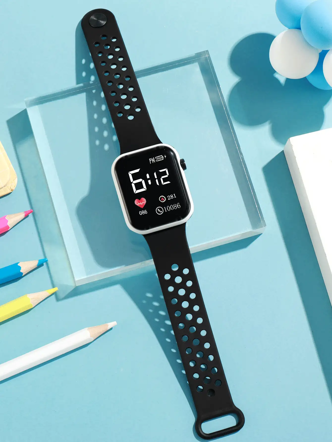 防水方形電子錶 - 黑色 - 查看 2