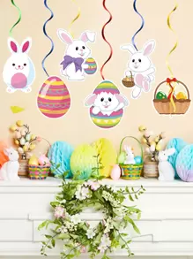 12入組復活節兔子設計螺旋花環卡通紙兔子和蛋形節日懸掛裝飾