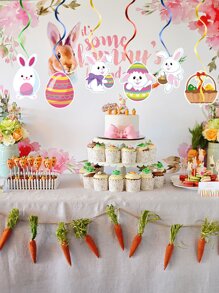 12入組復活節兔子設計螺旋花環卡通紙兔子和蛋形節日懸掛裝飾