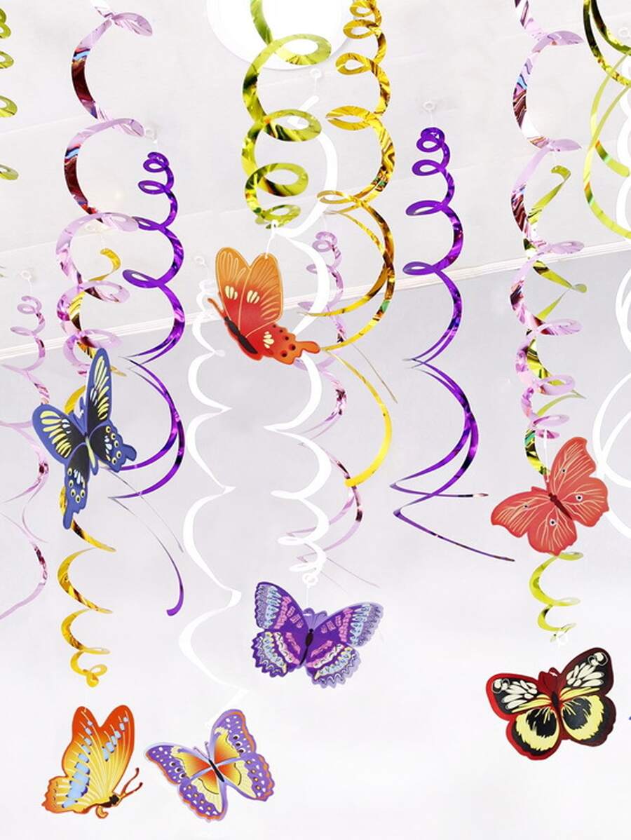15 piezas Serpentina de plástico colgante en forma de mariposa decorativo para fiesta - Multicolor - Ver 1