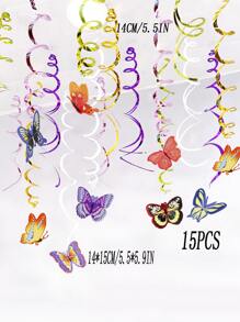 15 piezas Serpentina de plástico colgante en forma de mariposa decorativo para fiesta - Multicolor - Ver 6