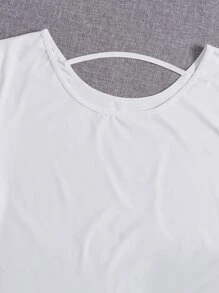 Plus 3pcs Allover Print Criss Cross Backless Sports Set - Black and White - View 4