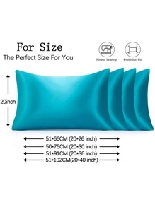 2入組緞面素色枕套臥室用軟枕套床上用品 - 藍色 - 查看 8