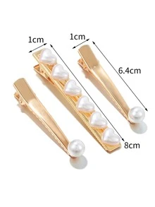 3pcs Faux Pearl Heart Decor Hair Clip - Multicolor - View 4