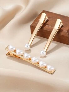 3pcs Faux Pearl Heart Decor Hair Clip - Multicolor - View 5