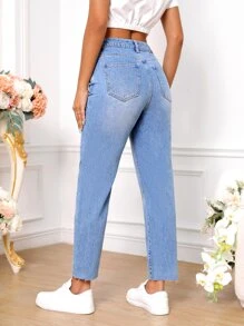 Jeans ajustados mom desgarro de talle alto - Lavado ligero - Ver 2