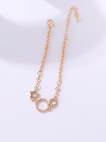 Vòng tay dây chuyền trang trí hình tròn và ngôi sao bằng đá rhinestone - Vàng - Xem 2