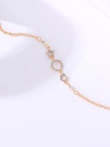 Vòng tay dây chuyền trang trí hình tròn và ngôi sao bằng đá rhinestone - Vàng - Xem 3
