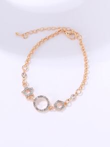 Vòng tay dây chuyền trang trí hình tròn và ngôi sao bằng đá rhinestone - Vàng - Xem 5