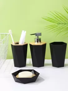 4入組塑膠乳液分配器和肥皂盒簡約黑色乳液分配器和漱口杯和牙刷架和肥皂盒 - 彩色 - 查看 1