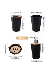 4入組塑膠乳液分配器和肥皂盒簡約黑色乳液分配器和漱口杯和牙刷架和肥皂盒 - 彩色 - 查看 3