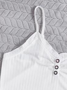 木耳邊吊帶背心和短褲休閒套裝 - 白色 - 查看 6