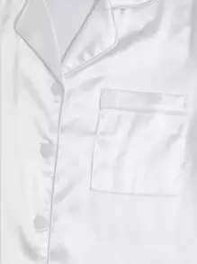 对比色滚边荷叶边缎面睡衣套装/睡衣套装白色套装 - 白色 - 查看 4