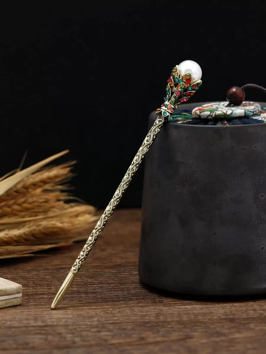 Rhinestone & Faux Pearl Decor Hair Pin - Multicolor - View 1