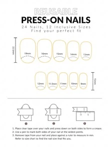 用24入組短橢圓形3D閃光萊茵石花朵裝飾假指甲和1入組指甲銼和1張膠帶升級您造型 - 彩色 - 查看 7