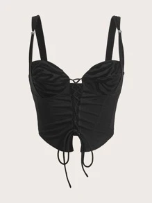 SHEIN ICON Lace Up Front Crop Cami Top - Black - View 1