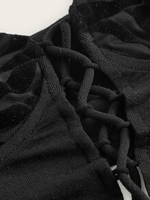 SHEIN ICON Lace Up Front Crop Cami Top - Black - View 3