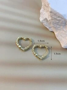 Pendientes de aro con textura con diseño de corazón - Amarillo Oro - Ver 3