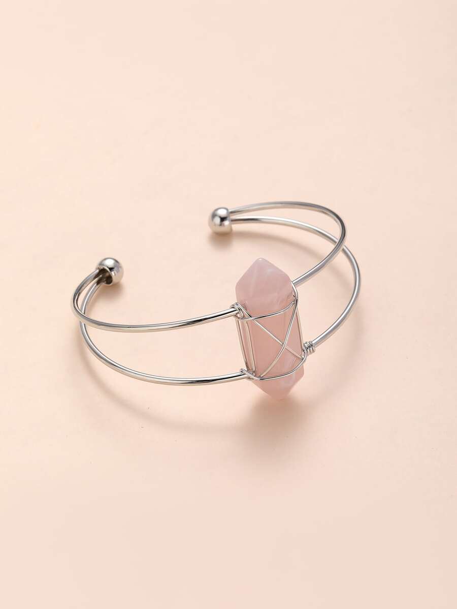 石頭裝飾開口手鐲 - 彩色 - 查看 1