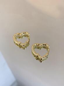 Pendientes de aro con textura con diseño de corazón - Amarillo Oro - Ver 4