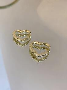 Pendientes de aro con textura con diseño de corazón - Amarillo Oro - Ver 5
