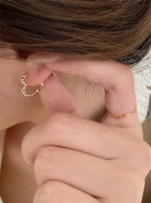 Pendientes de aro con textura con diseño de corazón - Amarillo Oro - Ver 8