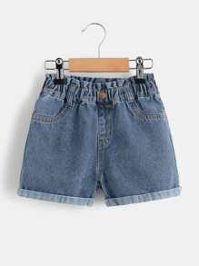 小女童反摺褲腳牛仔短褲 - 淺色水洗藍 - 查看 1