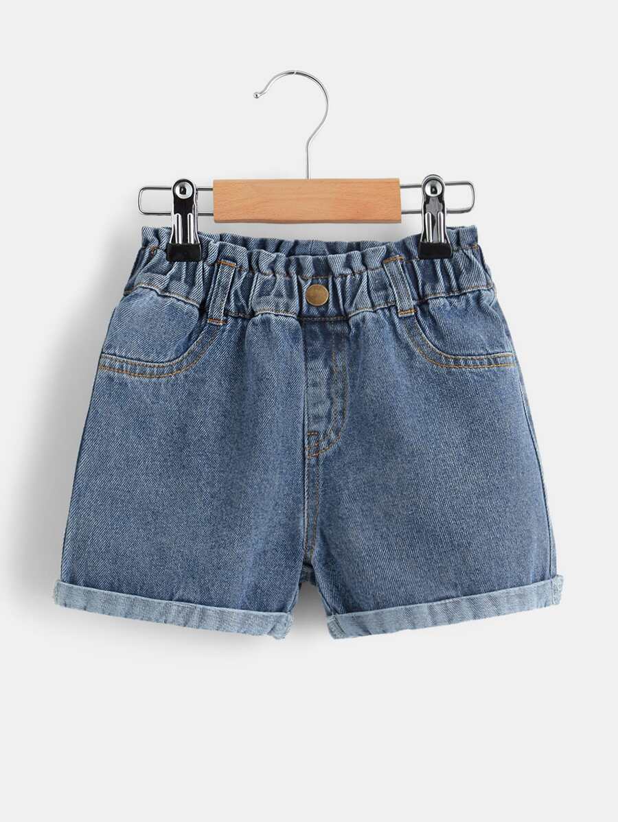 小女童反摺褲腳牛仔短褲 - 淺色水洗藍 - 查看 1