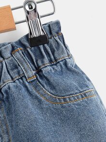 小女童反摺褲腳牛仔短褲 - 淺色水洗藍 - 查看 4