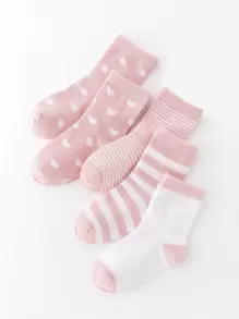 5pairs Toddler Girls Heart & Striped Pattern Crew Socks - Multicolor - View 1