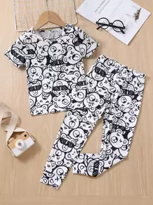 Toddler Boys Cartoon Graphic Snug Fit PJ Set - White - View 1