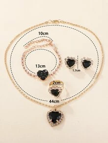 1pc Round Pointer Quartz Watch & 5pcs Jewelry Set - Black - View 5