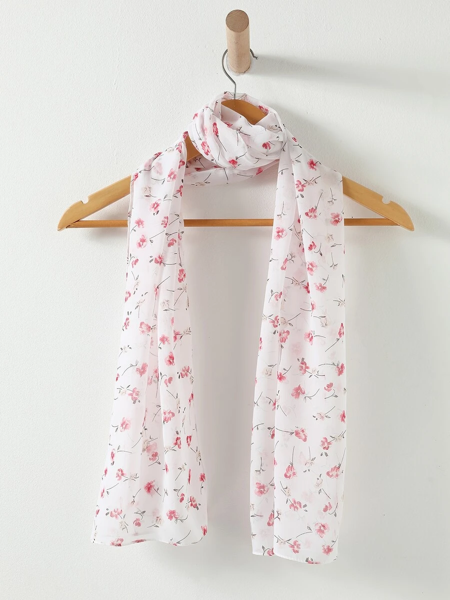 Floral Print Chiffon Scarf - Multicolor - View 1