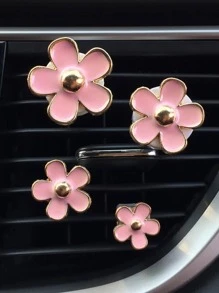 4pcs Flower Design Car Air Outlet Ornament - Pink - View 4