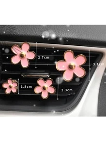 4pcs Flower Design Car Air Outlet Ornament - Pink - View 5