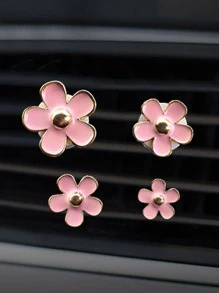 4pcs Flower Design Car Air Outlet Ornament - Pink - View 3