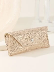 Glitter Snap Button Glasses Case Glasses Accessories For Women - Gold - View 1