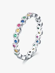 Modian 925 Sterling Silver Fashion Rainbow Colorful Zirconia Finger Ring For Women Luxury Sparkling CZ Fine Jewelry Gift - Silver - View 1