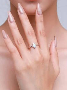 Anillo de plata con decoración de circonita cúbica regalo para mujer - Plateado - Ver 2