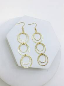 Circle Drop Earrings - Yellow Gold - View 2