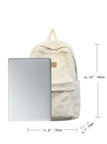 格紋壓花字母拼貼裝飾經典背包書包適合畢業生、青少年女孩、新生、大二、初中和高中學生、大學和高中，非常適合戶外、旅行和返校便攜式、輕便 - 米色 - 查看 3