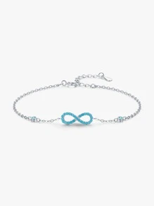 方晶鋯石和無窮象徵裝飾銀手環適合女士新娘婚禮精細首飾類 - 銀色 - 查看 1