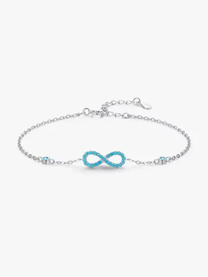 方晶鋯石和無窮象徵裝飾銀手環適合女士新娘婚禮精細首飾類