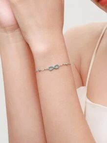 方晶鋯石和無窮象徵裝飾銀手環適合女士新娘婚禮精細首飾類 - 銀色 - 查看 2