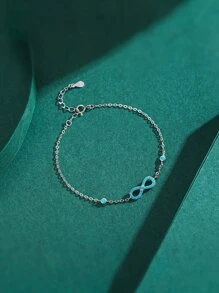 方晶鋯石和無窮象徵裝飾銀手環適合女士新娘婚禮精細首飾類 - 銀色 - 查看 4