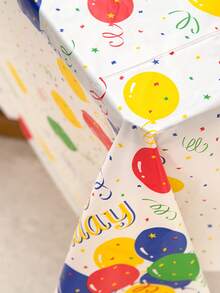 1pc PEVA Disposable Table Cover, Balloon & Letter Graphic Disposable Tablecloth For Birthday Party - Multicolor - View 2